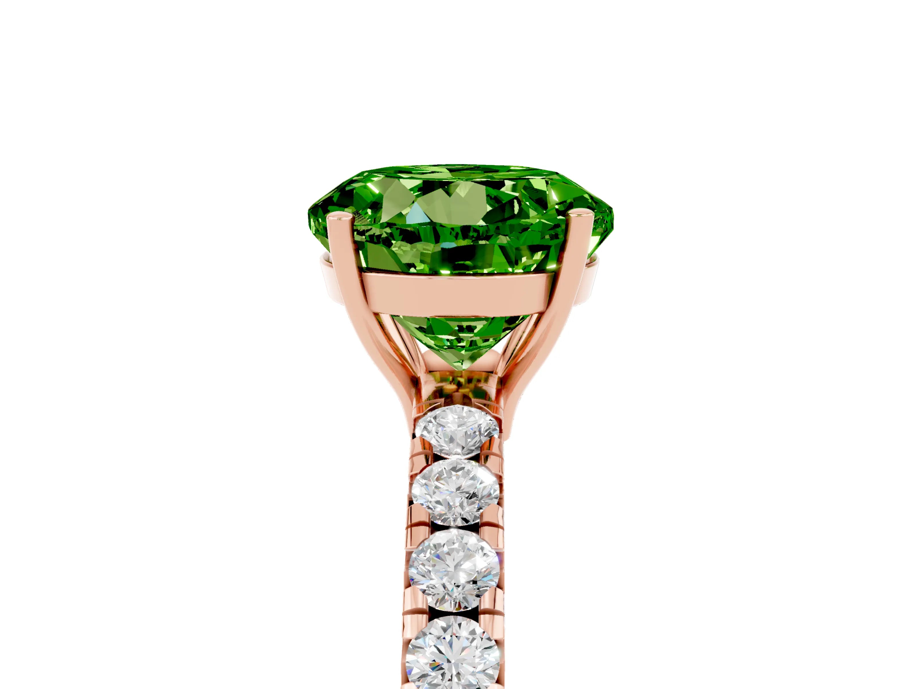 Rose gold Round Cut Peridot Pavé Solitaire Engagement Ring with Four-Prong Setting_17