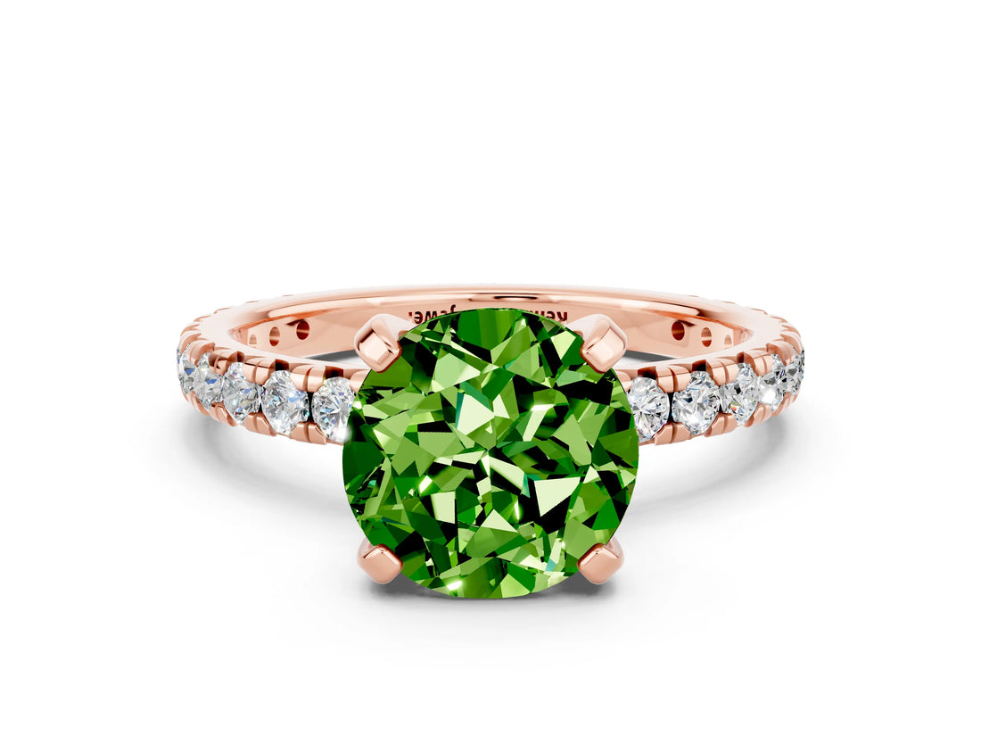 Rose gold Round Cut Peridot Pavé Solitaire Ring with Round Band and Prong Setting_24