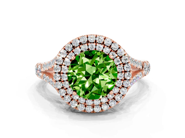 Rose gold Round Cut Peridot Pavé Split Shank Double Halo Engagement Ring