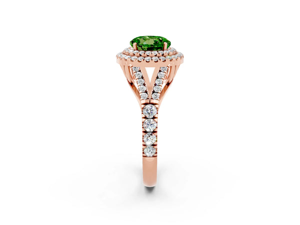 Rose gold Round Cut Peridot Pavé Split Shank Double Halo Engagement Ring