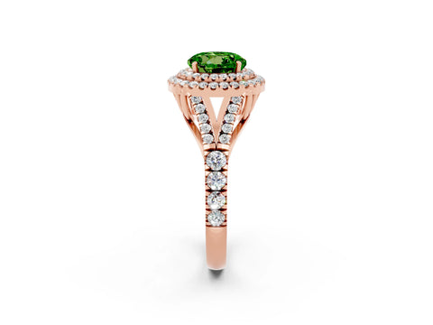 Rose gold Round Cut Peridot Pavé Split Shank Double Halo Engagement Ring_2