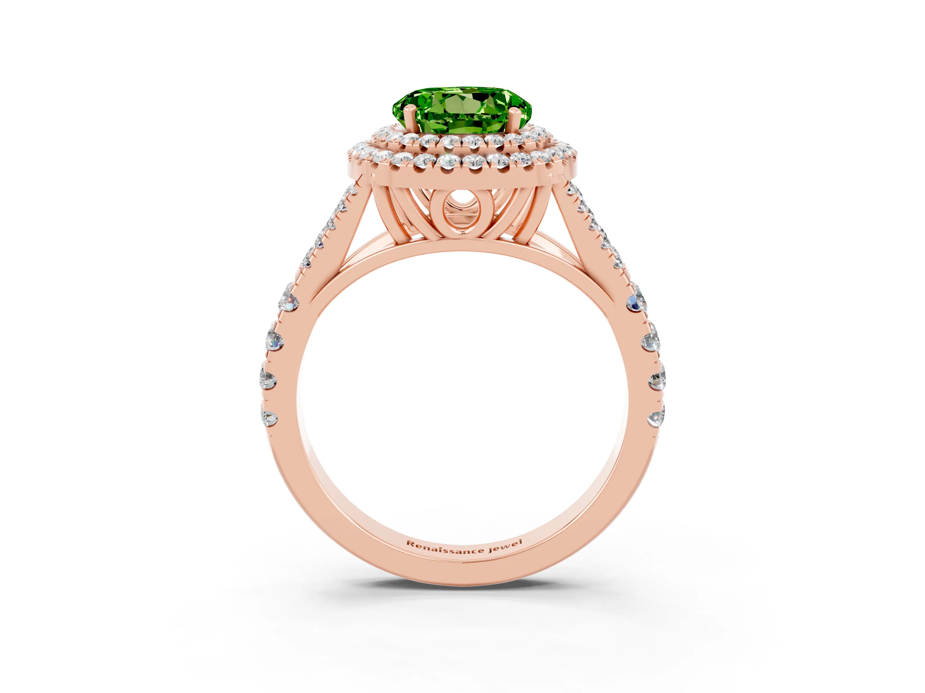 Rose gold Round Cut Peridot Pavé Split Shank Double Halo Engagement Ring_3