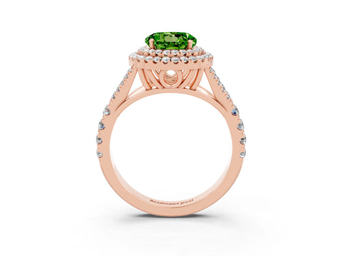Rose gold Round Cut Peridot Pavé Split Shank Double Halo Engagement Ring_3