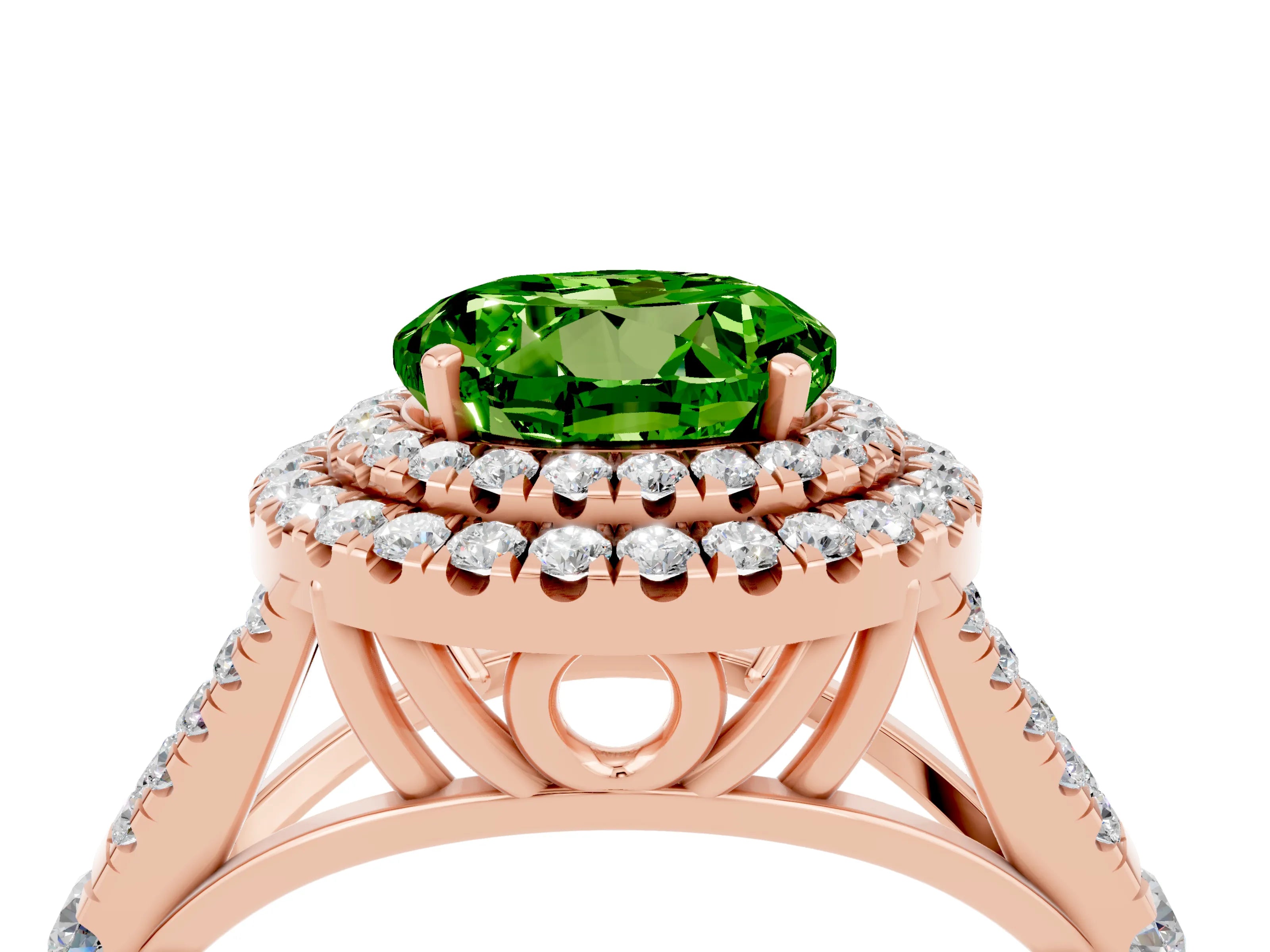 Rose gold Round Cut Peridot Pavé Split Shank Double Halo Engagement Ring_4