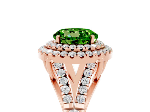 Rose gold Round Cut Peridot Pavé Split Shank Double Halo Engagement Ring_5