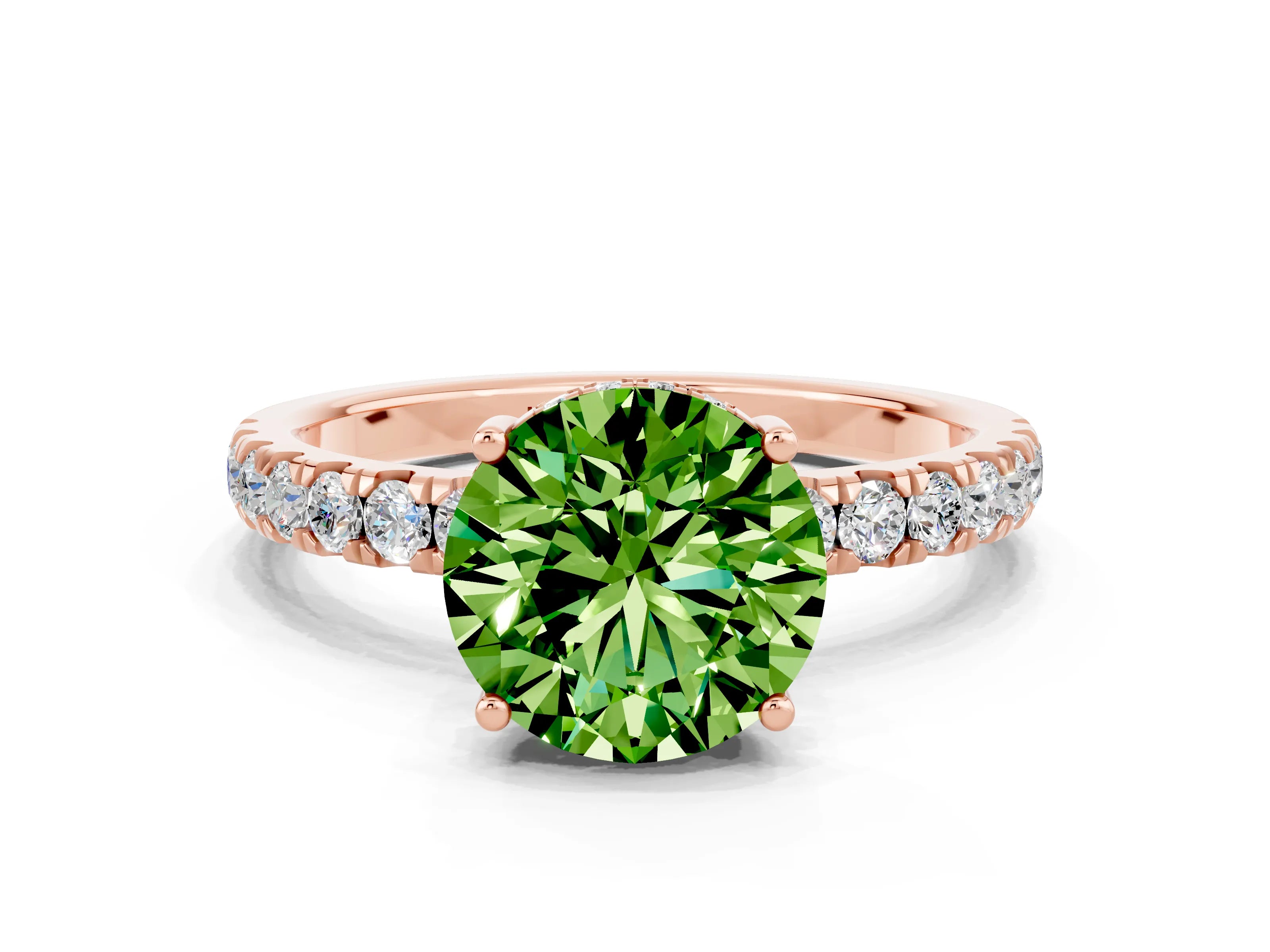 Rose gold Round Cut Peridot Pave Band Solitaire Ring with Four-Prong Setting_24