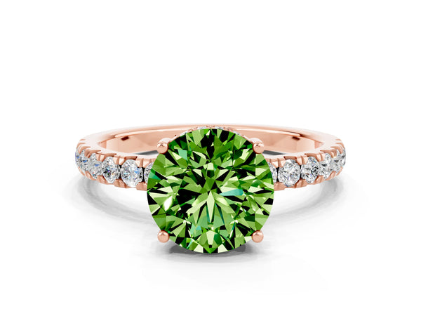 Rose gold Round Cut Peridot Pave Band Solitaire Ring with Round  and Prong Setting