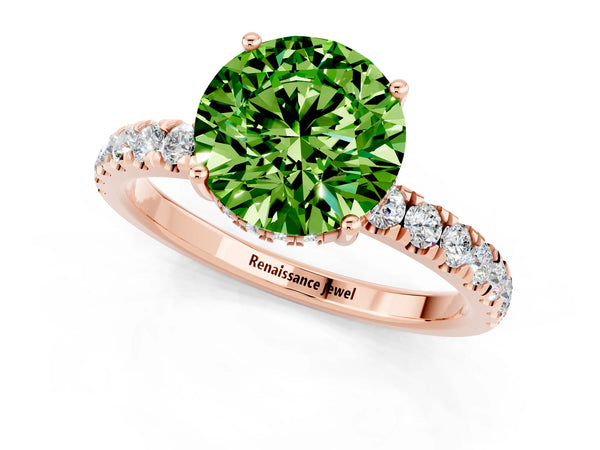 Rose gold Round Cut Peridot Pave Band Solitaire Ring with Round  and Prong Setting