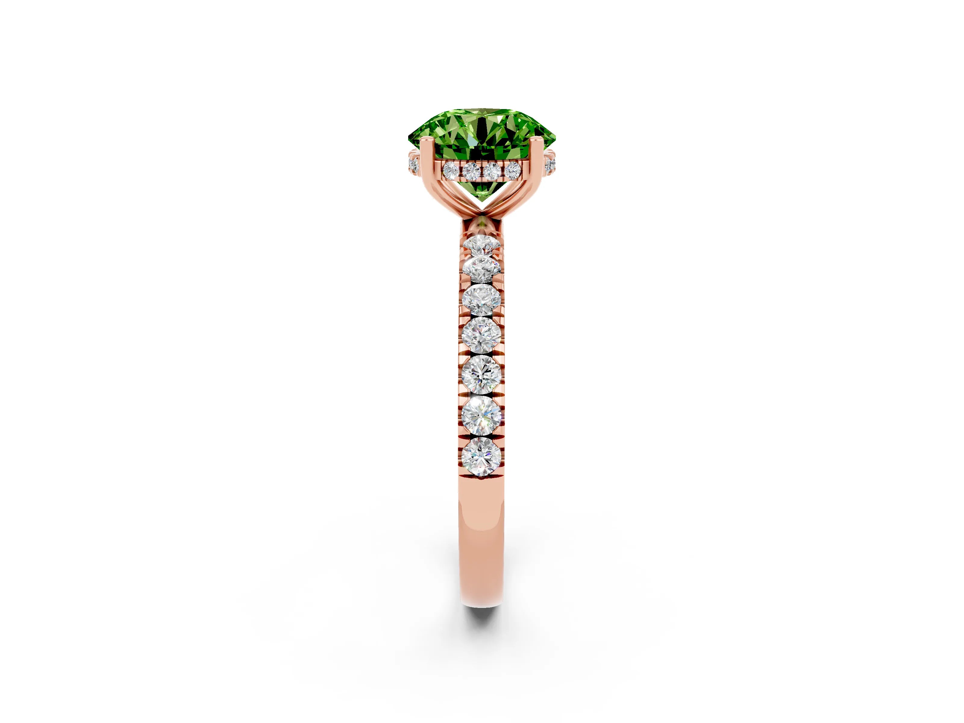Rose gold Round Cut Peridot Pave Band Solitaire Ring with Four-Prong Setting_26