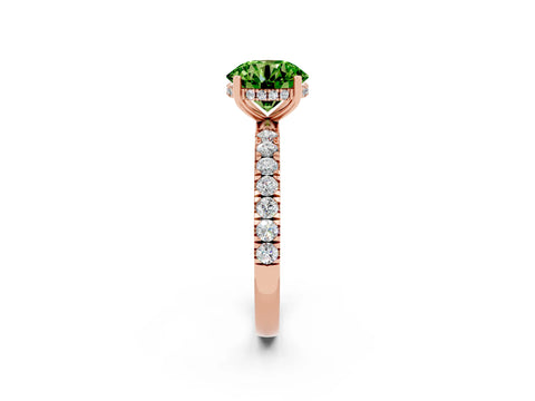 Rose gold Round Cut Peridot Pave Band Solitaire Ring with Four-Prong Setting_26