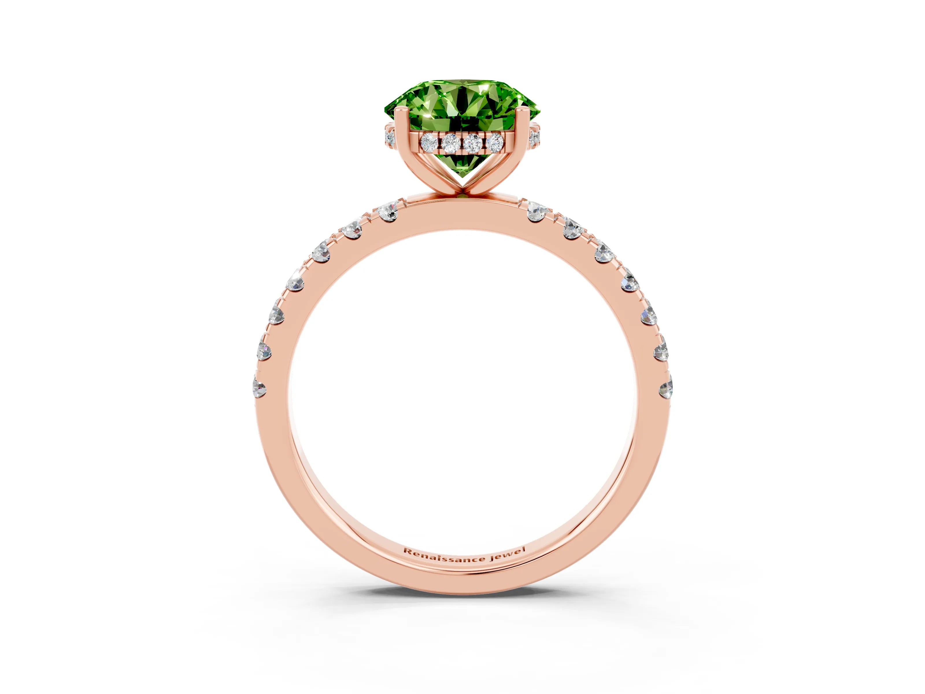 Rose gold Round Cut Peridot Pave Band Solitaire Ring with Four-Prong Setting_27