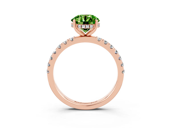 Rose gold Round Cut Peridot Pave Band Solitaire Ring with Round  and Prong Setting