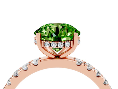 Rose gold Round Cut Peridot Pave Band Solitaire Ring with Four-Prong Setting_28