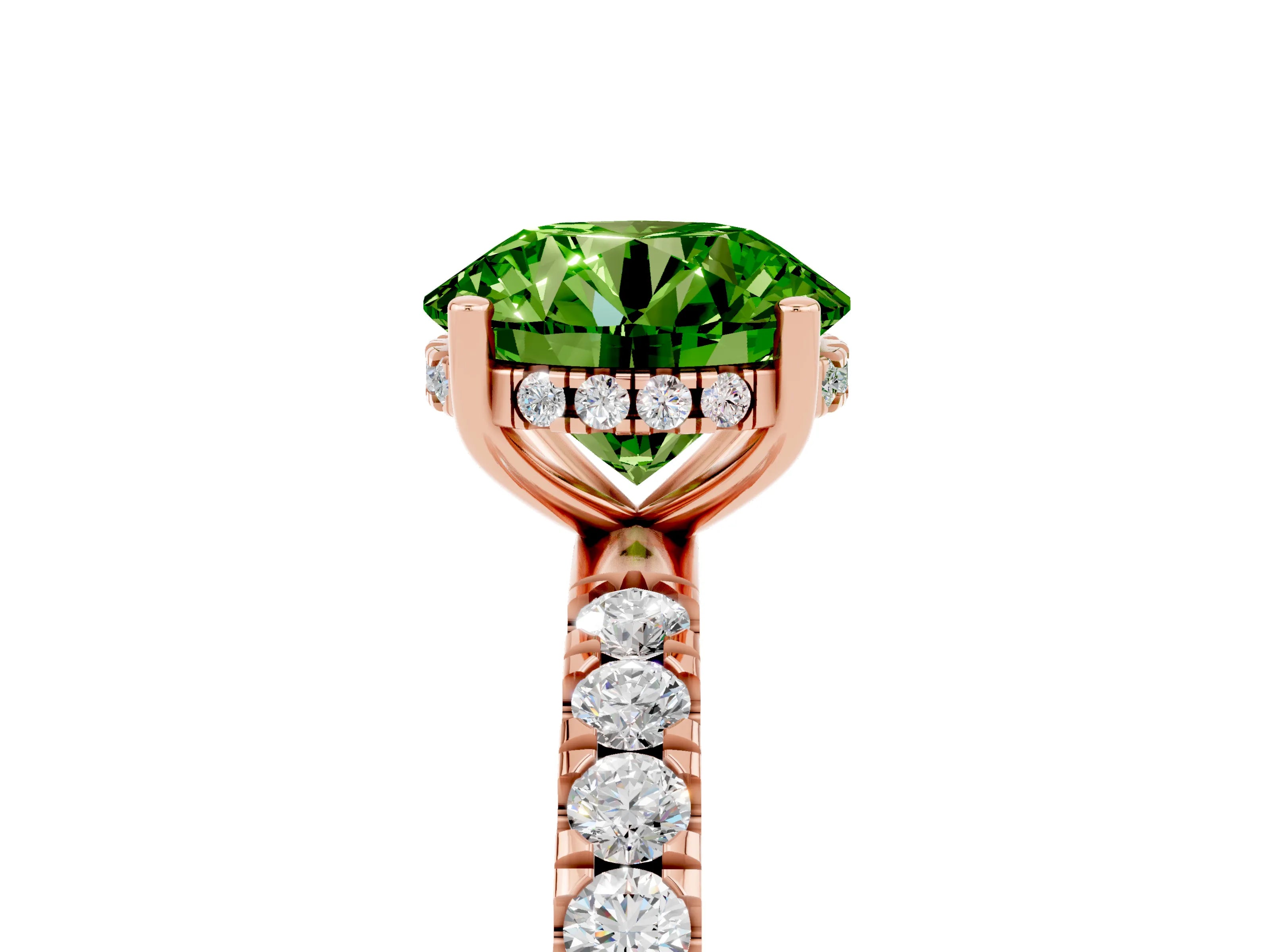Rose gold Round Cut Peridot Pave Band Solitaire Ring with Four-Prong Setting_29