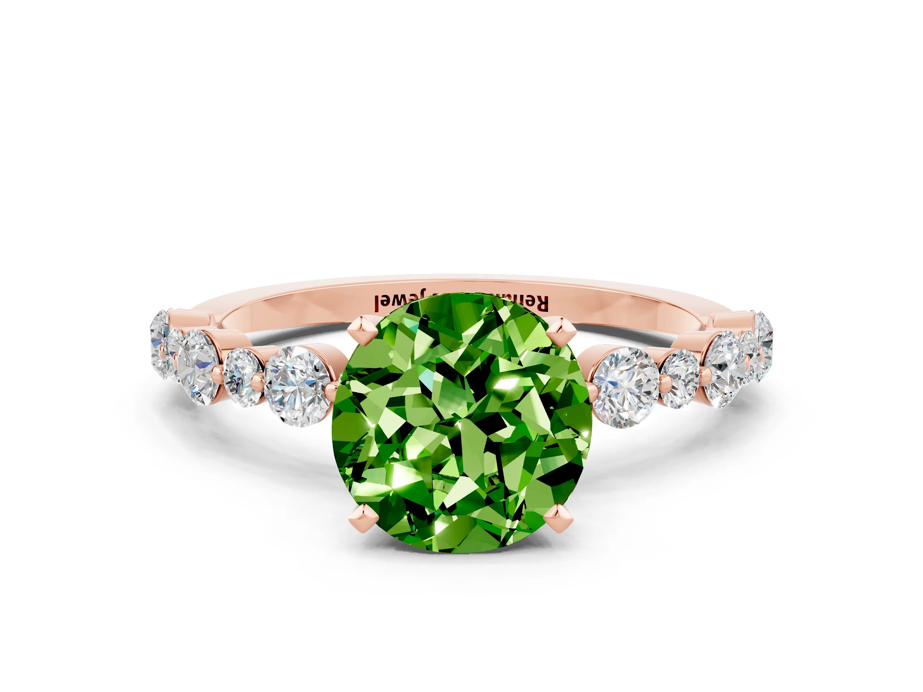 Rose gold Round Cut Peridot Prong Set Engagement Ring with Pavé Band