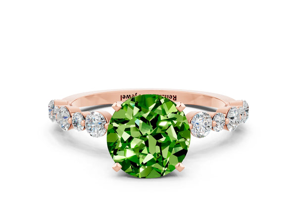 Rose gold Round Cut Peridot Prong Set Engagement Ring with Pavé Band