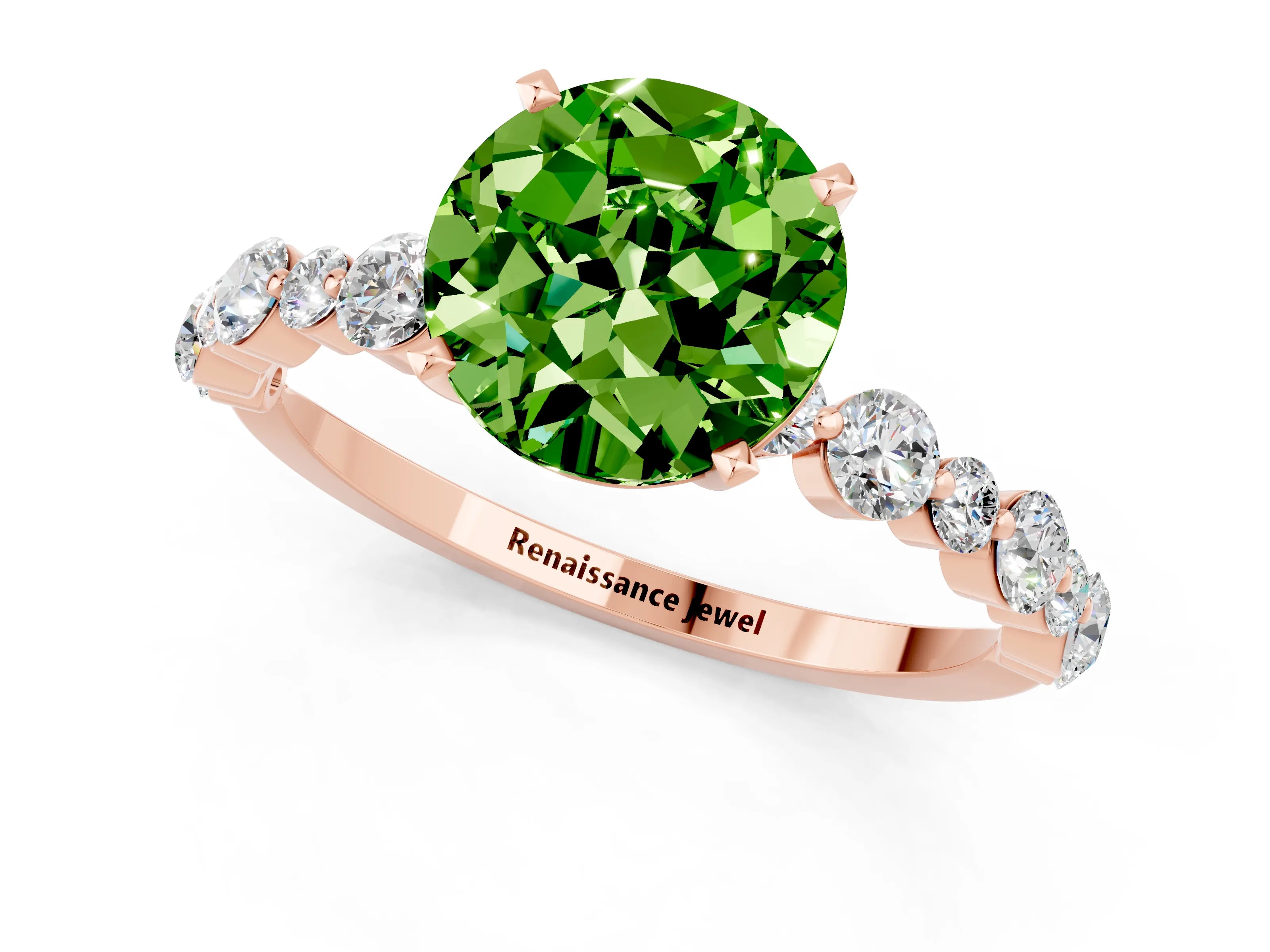 Rose gold Round Cut Peridot Prong Set Engagement Ring with Pavé Band_1
