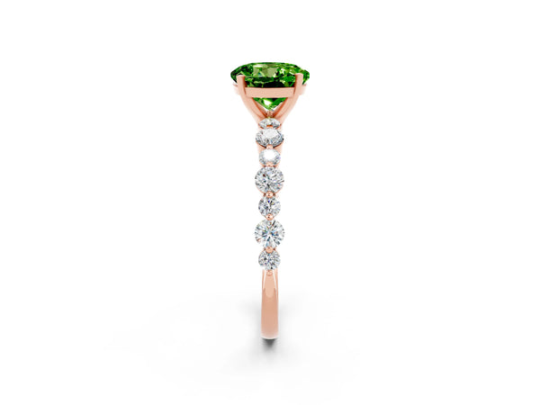Rose gold Round Cut Peridot Prong Set Engagement Ring with Pavé Band