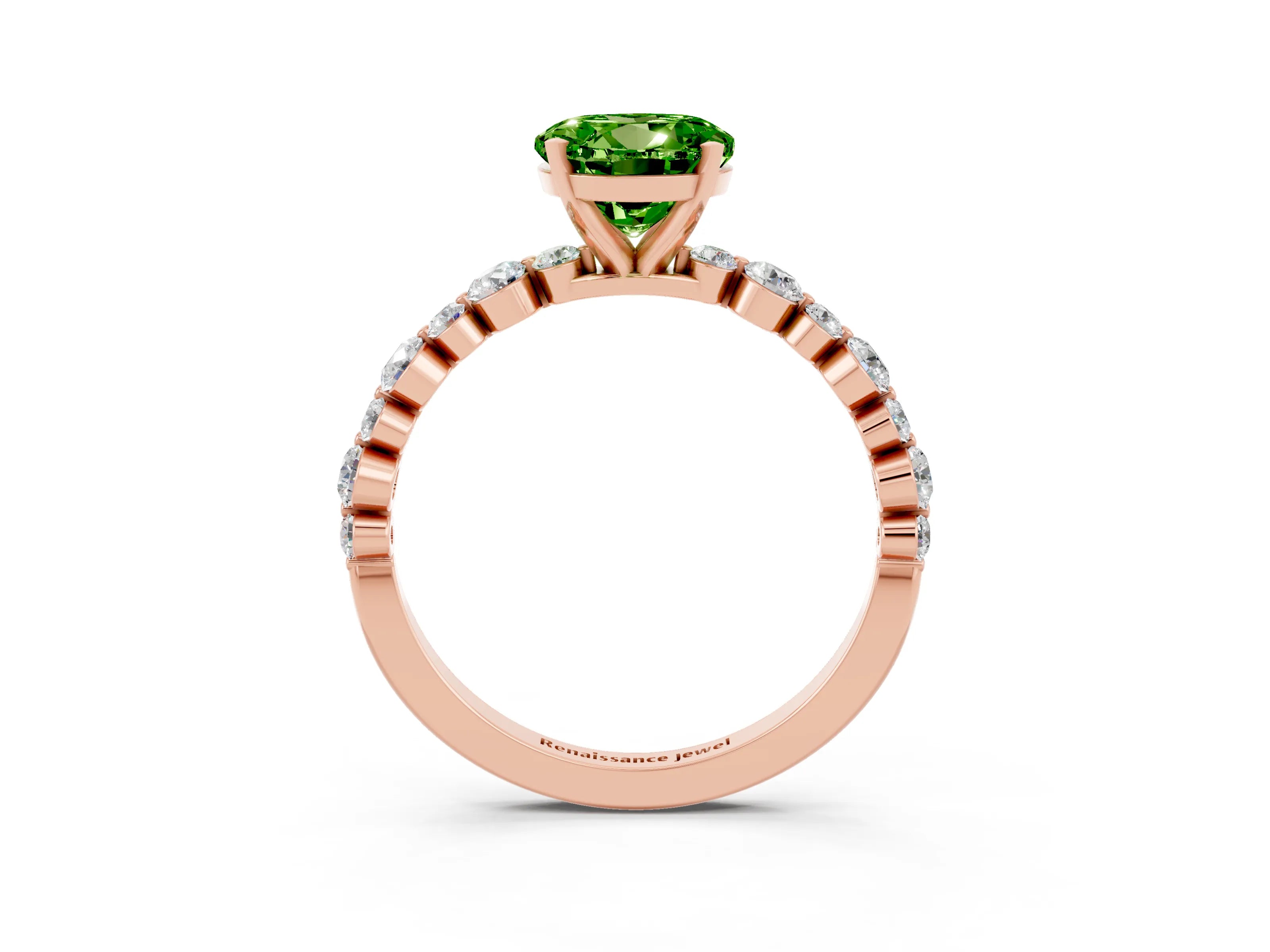 Rose gold Round Cut Peridot Prong Set Engagement Ring with Pavé Band_3