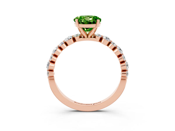 Rose gold Round Cut Peridot Prong Set Engagement Ring with Pavé Band