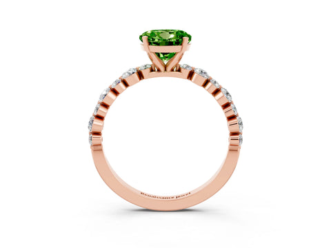 Rose gold Round Cut Peridot Prong Set Engagement Ring with Pavé Band_3