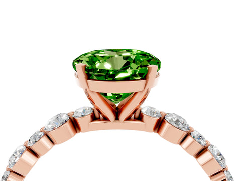 Rose gold Round Cut Peridot Prong Set Engagement Ring with Pavé Band_4
