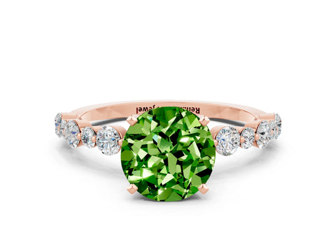 Rose gold Round Cut Peridot Prong Set Engagement Ring with Pavé Band