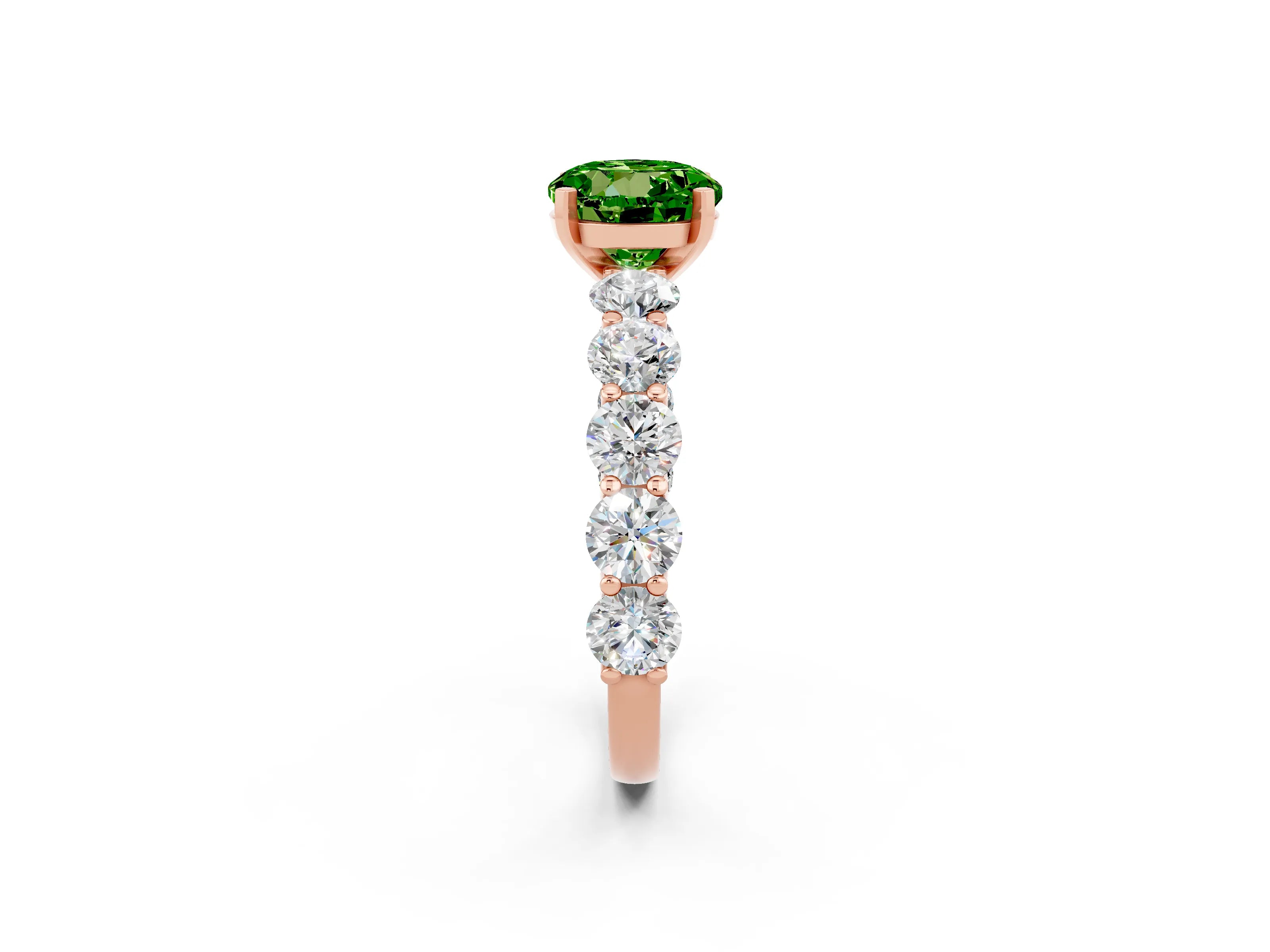 Rose gold Round Cut Peridot Prong Setting with Side Stones on a Pave Band_2