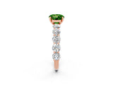 Rose gold Round Cut Peridot Prong Setting with Side Stones on a Pave Band_2