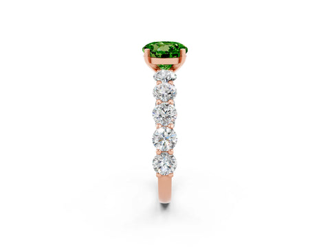 Rose gold Round Cut Peridot Prong Setting with Side Stones on a Pave Band_2