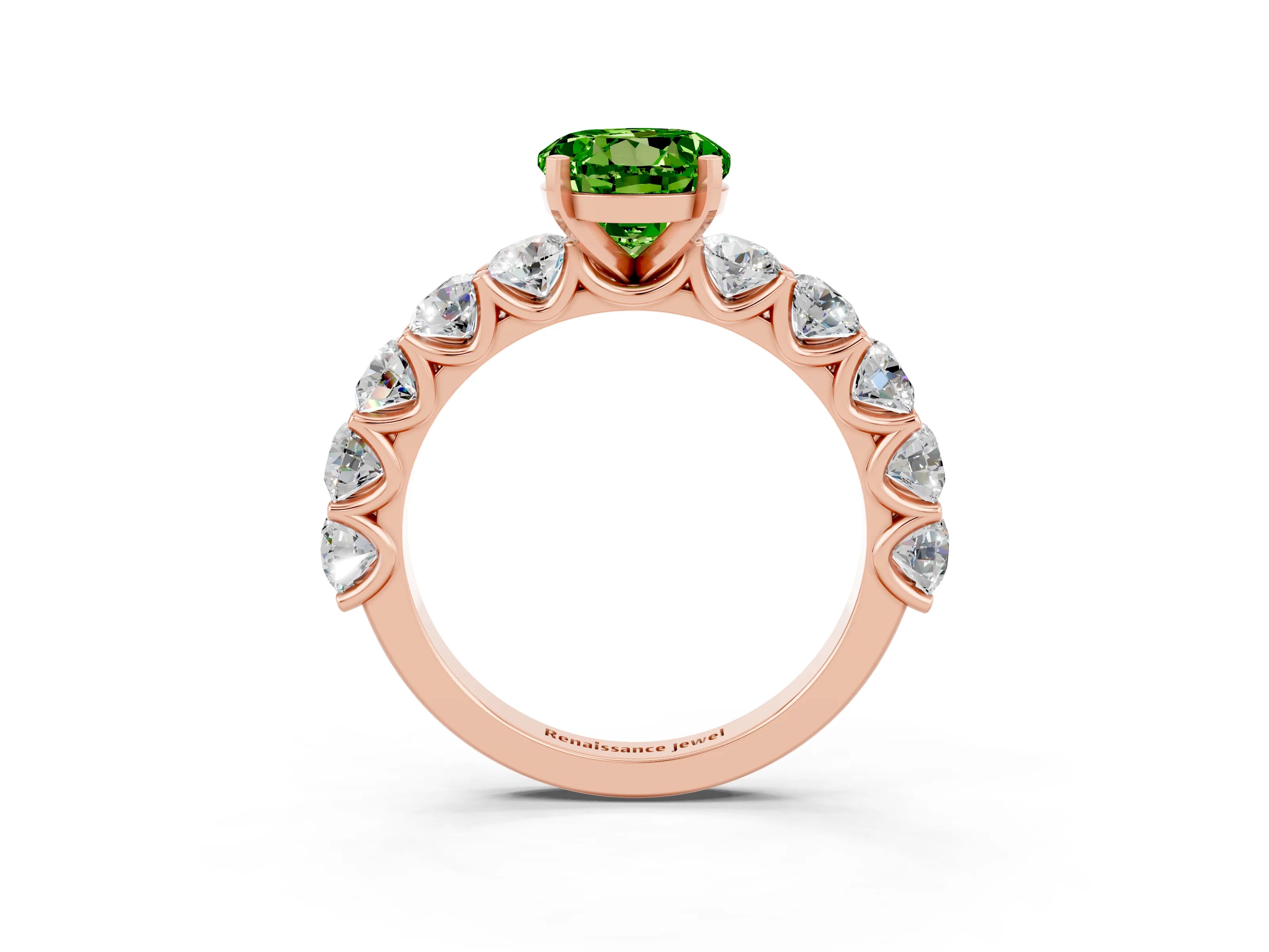 Rose gold Round Cut Peridot Prong Setting with Side Stones on a Pave Band_3