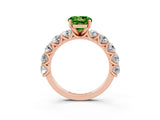 Rose gold Round Cut Peridot Prong Setting with Side Stones on a Pave Band_3