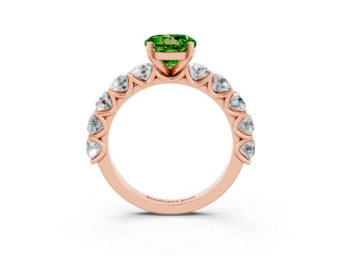 Rose gold Round Cut Peridot Prong Setting with Side Stones on a Pave Band_3