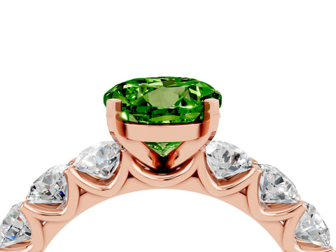 Rose gold Round Cut Peridot Prong Setting with Side Stones on a Pave Band_4