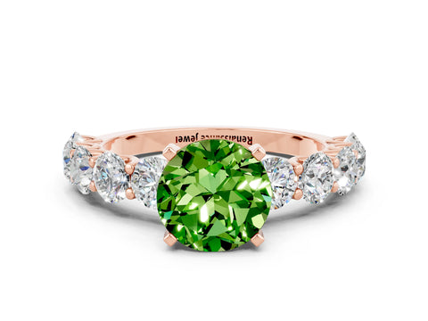 Rose gold Round Cut Peridot Prong Setting with Side Stones on a Pave Band