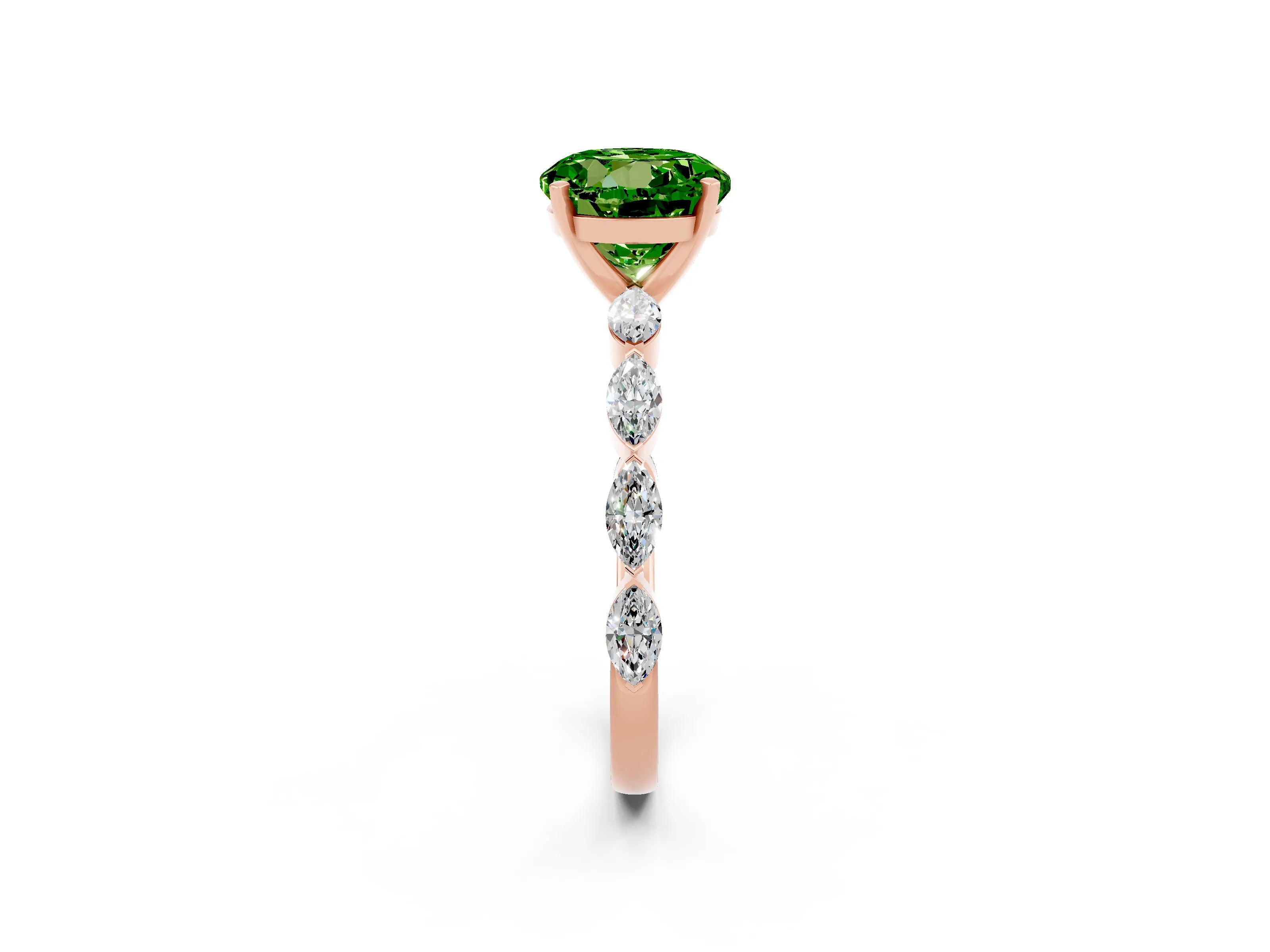 Rose gold Round Cut Peridot Ring with Marquise Side Stones and Prong Setting_2