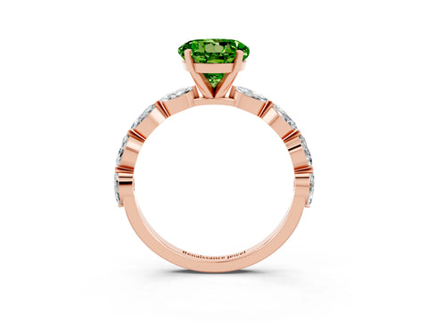Rose gold Round Cut Peridot Ring with Marquise Side Stones and Prong Setting_3