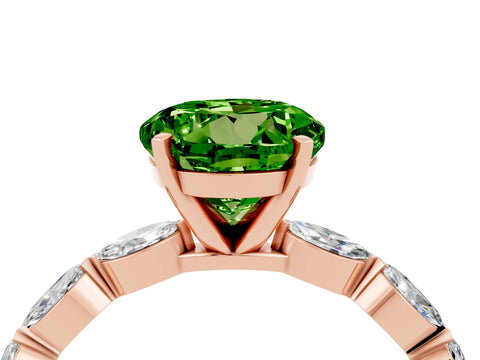 Rose gold Round Cut Peridot Ring with Marquise Side Stones and Prong Setting_4