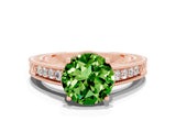 Rose gold Round Cut Peridot Ring with Milgrain Pavé Band and Four-Prong Setting_12