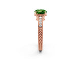 Rose gold Round Cut Peridot Ring with Milgrain Pavé Band and Four-Prong Setting_14