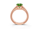 Rose gold Round Cut Peridot Ring with Milgrain Pavé Band and Four-Prong Setting_15