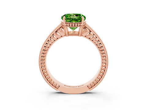 Rose gold Round Cut Peridot Ring with Milgrain Pavé Band and Four-Prong Setting_15