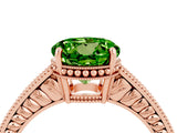 Rose gold Round Cut Peridot Ring with Milgrain Pavé Band and Four-Prong Setting_16