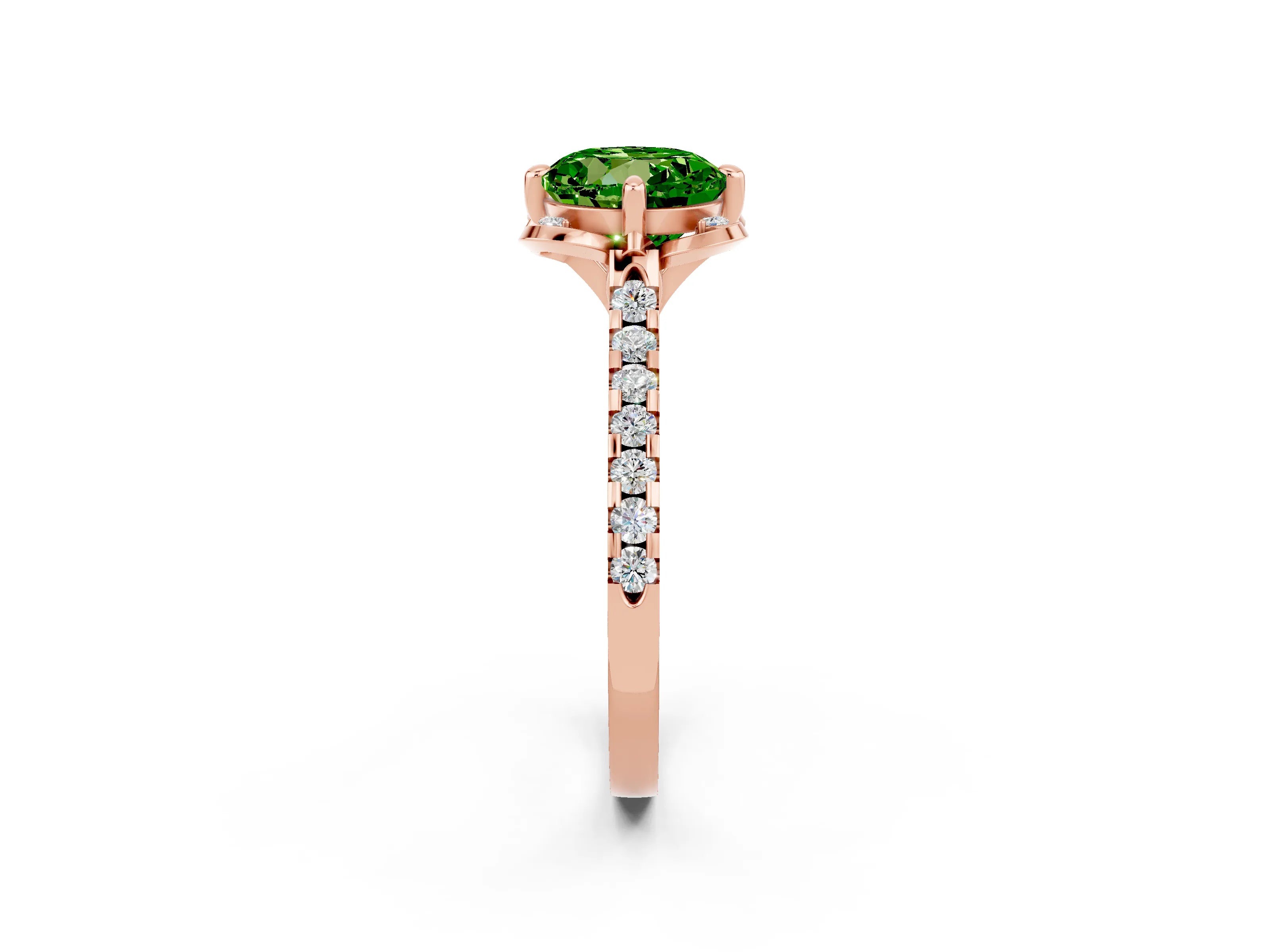 Rose gold Round Cut Peridot Ring with Pavé Band and Floral Prong Setting_2