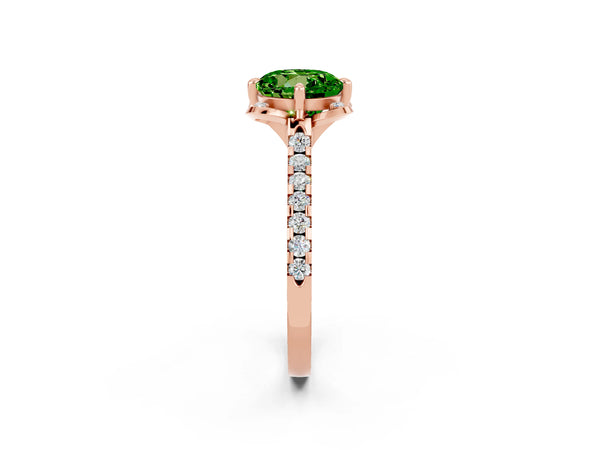 Rose gold Round Cut Peridot Ring with Pavé Band and Floral Prong Setting