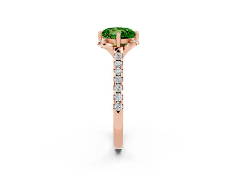 Rose gold Round Cut Peridot Ring with Pavé Band and Floral Prong Setting_2