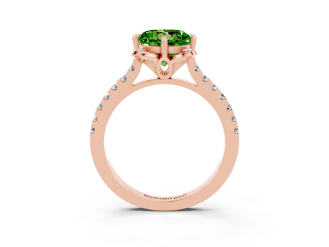 Rose gold Round Cut Peridot Ring with Pavé Band and Floral Prong Setting_3
