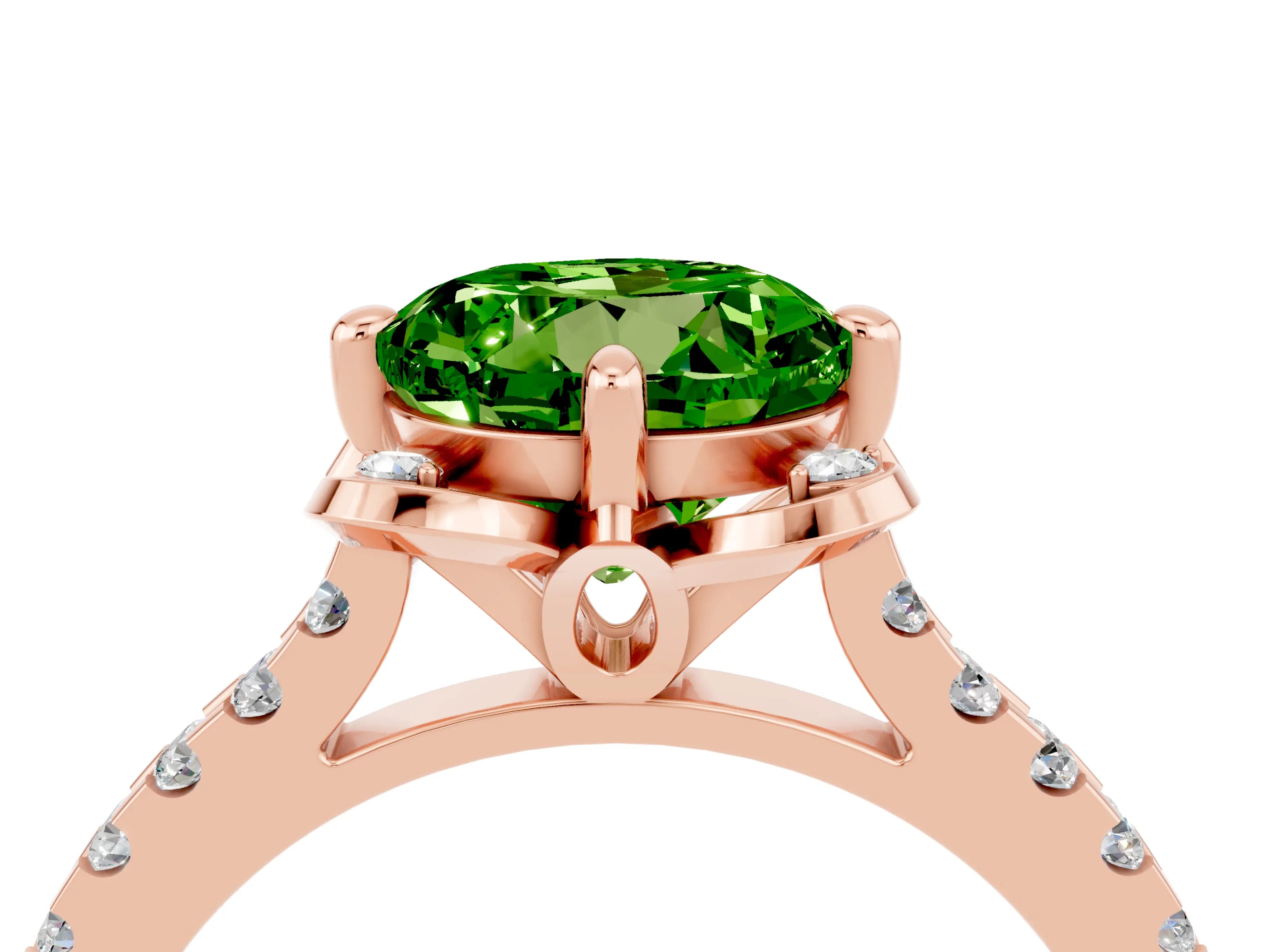 Rose gold Round Cut Peridot Ring with Pavé Band and Floral Prong Setting_4