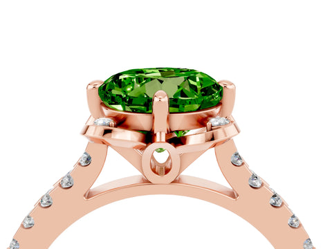 Rose gold Round Cut Peridot Ring with Pavé Band and Floral Prong Setting_4