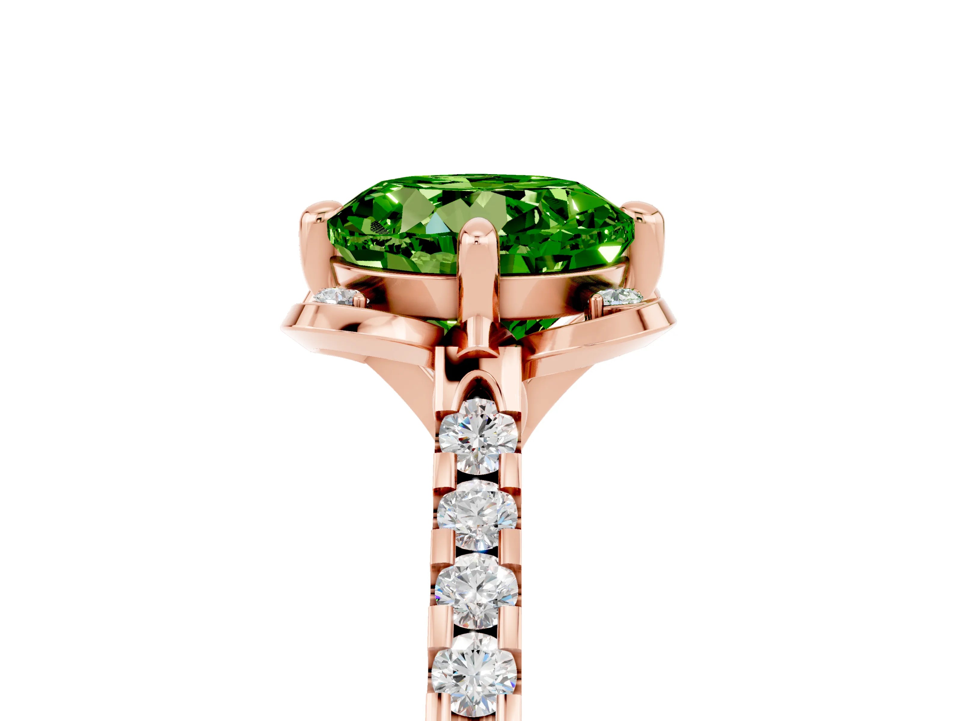 Rose gold Round Cut Peridot Ring with Pavé Band and Floral Prong Setting_5